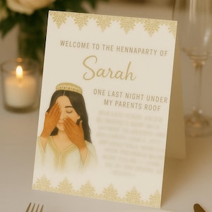 Editable Henna Party Table Sign | Henna Night Table Decor | Arabic Wedding Sign | Moroccan Henna Printable | Canva Template