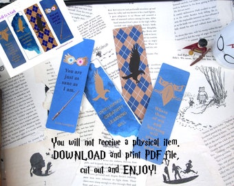 Wizarding School House Printable Bookmarks, Set of 4 Instant Download Bookmarks
