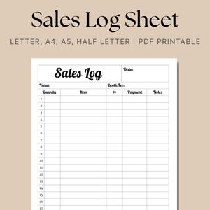 Hoja de registro de ventas simple, seguimiento de ventas minimalista, pequeñas empresas, seguimiento de pedidos, plantilla de ventas, descarga imprimible en tamaño carta/A4/A5/media carta