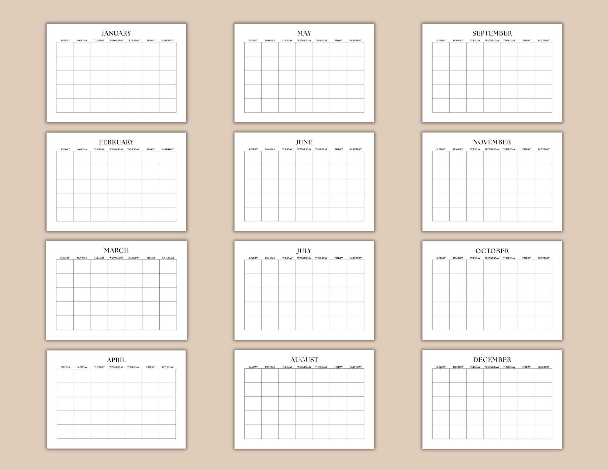Simple Blank Calendar, Monthly Planner, Year Planner, Minimal Calendar ...