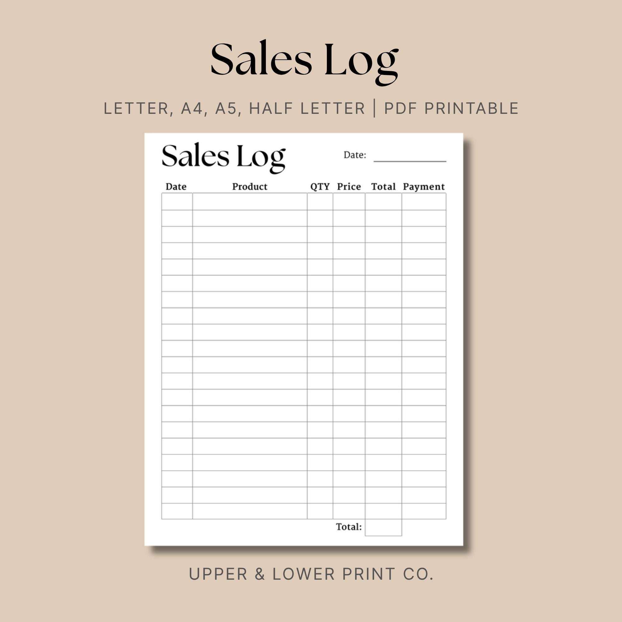Simple Sales Log, Minimal Sales Tracker, Small Business, Order Tracker ...
