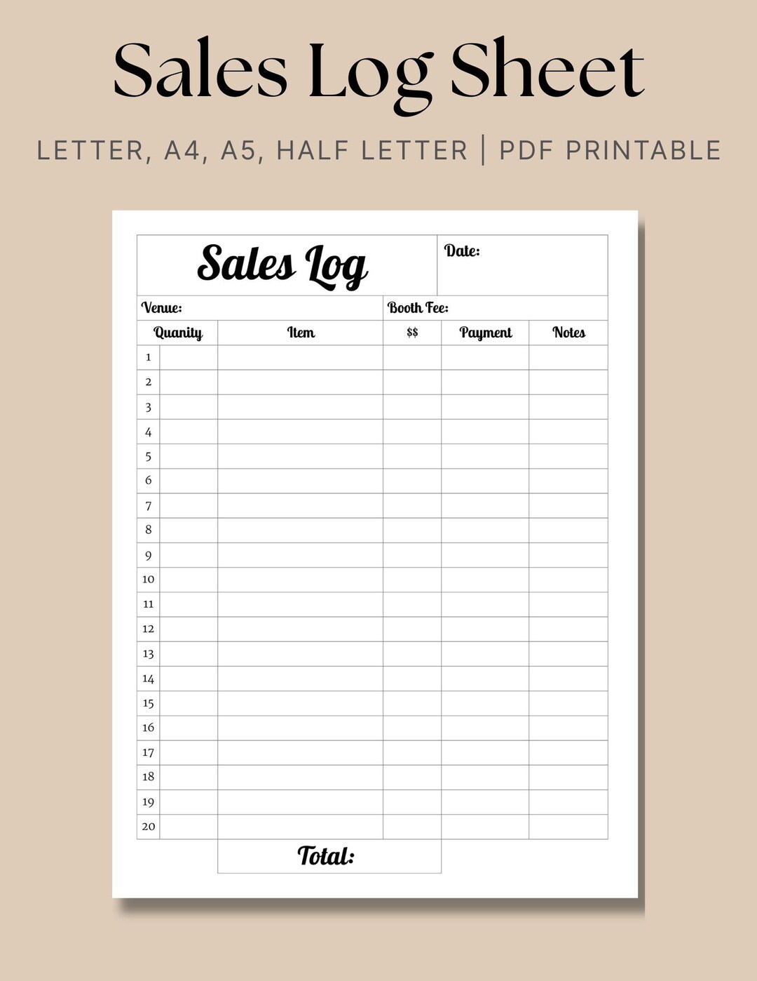 Simple Sales Log Simple Sales Log Sheet, Minimal Sales Tracker, Small Business, Order ...