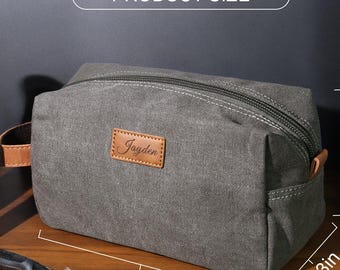 Gepersonaliseerde canvas heren toilettas, bruidsjonkers cadeautas, aangepaste reistas voor hem, vrijgezellencadeaus voor hem, kerstcadeau, cadeaus voor papa