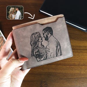Personalized Leather Mens Wallet,Custom Engraved Photo Wallet for Men,Anniversary Gift, Memory Gift,Father's Day Gift,Gift for Husband & Dad