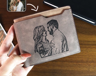 Personalized Leather Mens Wallet,Custom Engraved Photo Wallet for Men,Anniversary Gift, Memory Gift,Father's Day Gift,Gift for Husband & Dad