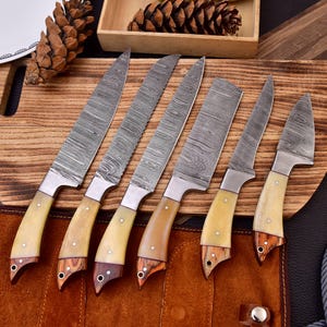 Hand Forged Damascus Chef Knife Set | Handmade Kitchen Knives | Custom Cooking Gift | Anniversary & Birthday Present