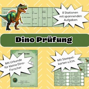 Dino Geburtstag | 8 Stationen | Spiele zum Ausdrucken | Dinoprüfung mit Urkunde, Stempelkarte & Quiz | Dinosaurier Party Spiel ab 4 Jahren