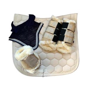 Luxury Quilted Skin Horse Saddle Pad Set with Boots /  Dressage Show Quality Comfort & Style for Equestrian