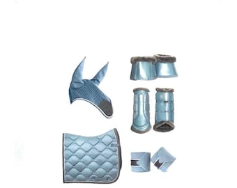 Metallic Blue Horse Tack Set: Saddle Pad, Boots & Polo Wraps
