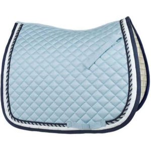 Luxury Quilted Horse Saddle Pad – Breathable, Shock Absorbing – Light Blue with Navy Trim – Dressage/All Purpose