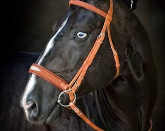 Cabestro de caballo de cuero hecho a mano / Muserola trenzada, ajustable