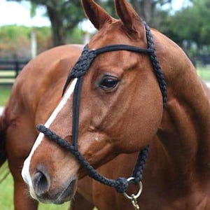 Handmade Black Rope Horse Halter | Adjustable Natural Horsemanship Halter | Strong & Soft Training Halter | Western Equestrian Tack