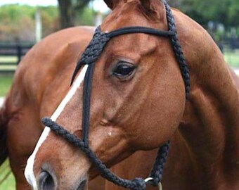 Cabestro de caballo de cuerda negra hecho a mano / Equipo de entrenamiento ecuestre ajustable