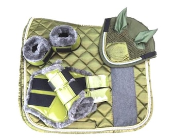 Olive Green Horse Saddle Pad Set: Equestrian Riding Gear - Full/Cob/Pony Size