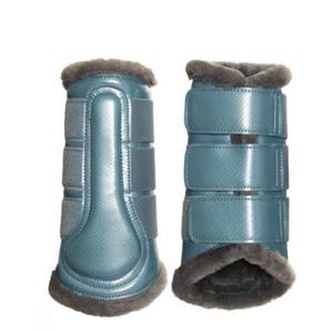 Blue Horse Brushing Boots with Faux Fur Lining – Protective Tendon Boots with Strong Velcro Straps | Equestrian Riding Leg Protection