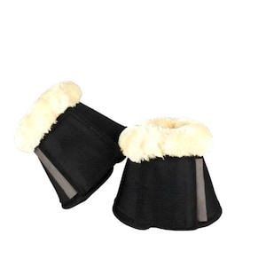 Fleece Lined Horse Bell Boots – Protective Overreach Boots with Faux Sheepskin Lining | Durable Shock-Absorbing Horse Riding Gear
