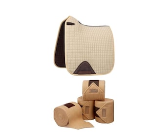 Beige Caramel Horse Riding Set: Saddle Pad & Polo Wraps - Pony, Cob, Full