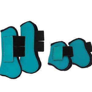 Horse Tendon and Fetlock Boots Set – Shock Absorbing & Protective – Adjustable Velcro Straps – Turquoise