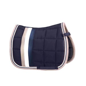 Navy Blue Quilted All-Purpose Saddle Pad – Breathable Cotton Horse Riding Pad with Dual Stripes – Equestrian Gear for Jumping & Dressage