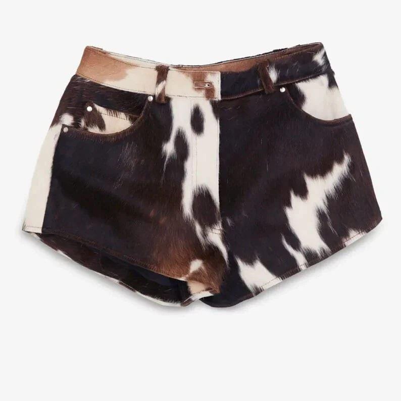 Women's Cowhide Leather Shorts | Handmade Real Hair-On Hide | Boho Western Festival Fashion | Rodeo Cowgirl Shorts | Country Outfit