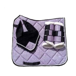 Glitter Lavender Horse Saddle Pad Set Sparkly Saddle Pad, Boots & Bonnet Pony, Cob  Full Sizes Stylish Equestrian Set for Dressage  Jumping