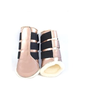 Rose Gold Horse Tendon Boots: Faux Sheepskin Lining, Adjustable Straps