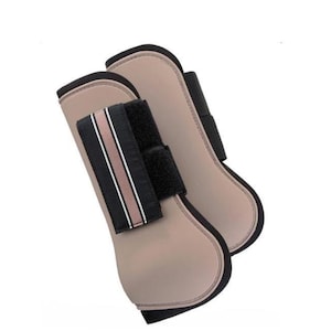 Beige Horse Tendon Boots – Shock-Absorbing Front Leg Protectors with Adjustable Velcro Straps | Equestrian Jumping & Training Boots