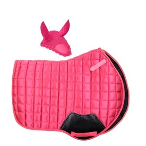 Pink Quilted Saddle Pad & Ear Bonnet Set | All Purpose English Saddle Pad | Stylish Horse Tack Set | Breathable Riding Pad | Equestrian Gift