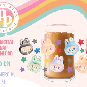 Bubu Monsters head Floral 16oz Wrap Libbey Glass Can SVG PNG Digital Download UVDTF Cup Design Cartoon Design