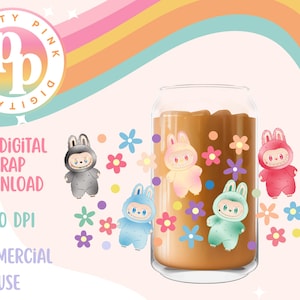 Bubu Monster Blumen 16 Unzen Wrap Libbey Glasdose SVG PNG Digital Download UVDTF Cup Design