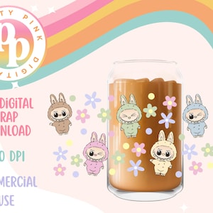 Bubu Monsters Floral 16oz Wrap Libbey Glass Can SVG PNG Digital Download UVDTF Cup Design Cartoon Design