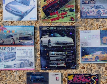 Holographic JDM Sticker Pack: Retro 90s Japanese Car Decals