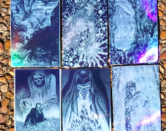 Virgil Finlay Dark Art Stickers: Gothic Horror, Cosmic Illustrations (8 Stickers)
