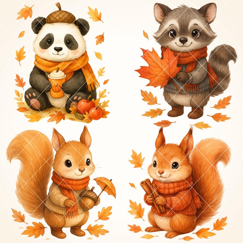 Cute Fall Animal Clipart Png Sublimation, Autumn Cute Baby Animals PNG ...