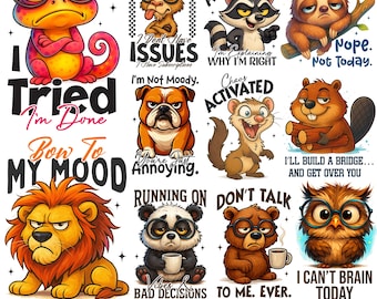 Sarcastic Animals Shirt PNG Bundle, Funny Animal Quotes Png, Snarky Cute Animals Clipart, Sarcastic Coffee Mug Png, Sarcasm T-Shirts, Crafts