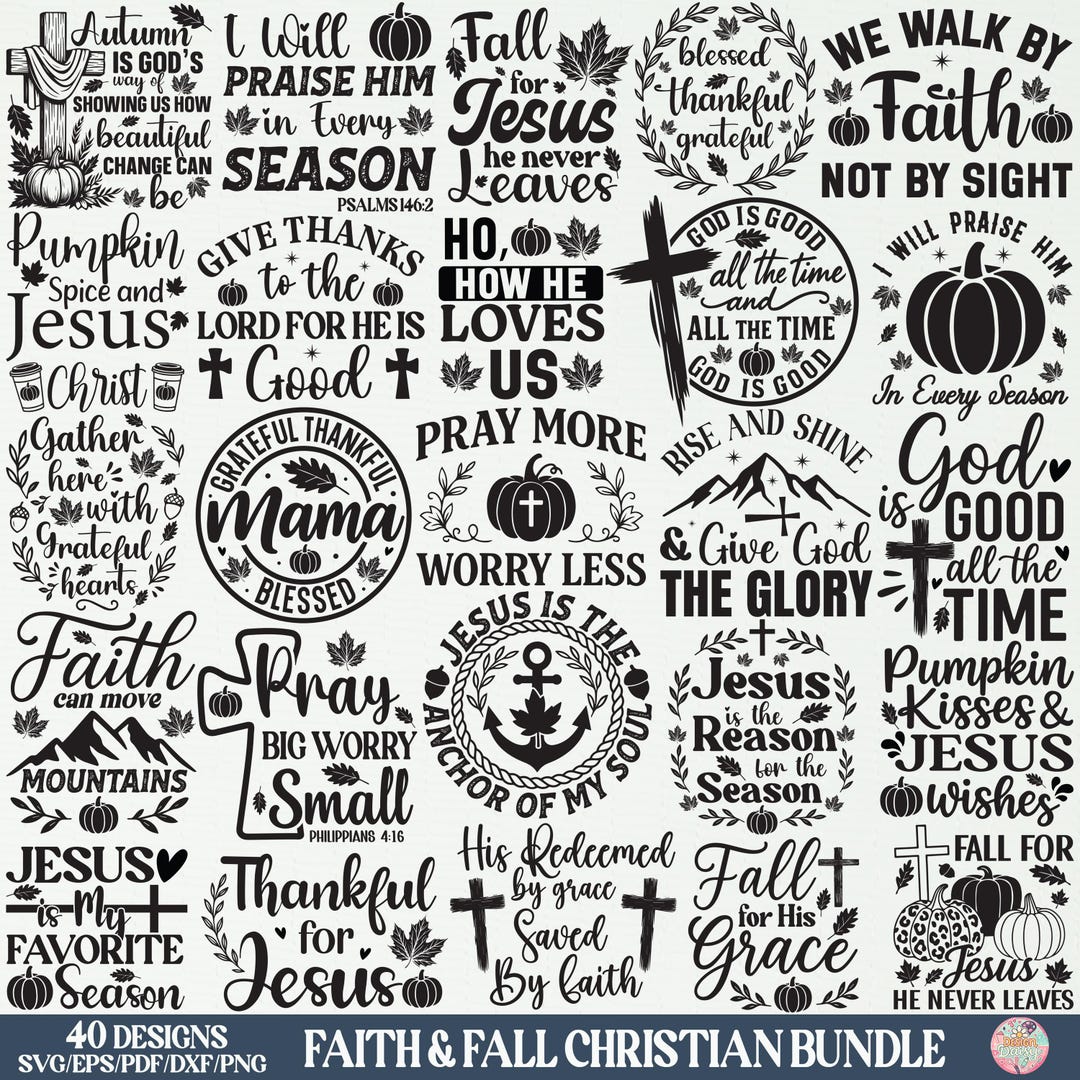 Faith and Fall Christian T-shirt SVG Bundle, Fall Christian Typography ...
