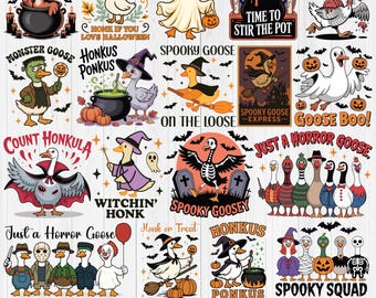 Spooky Goose T-shirt Sublimation Bundle, Trending Funny Halloween Goose PNG, Retro Silly Goose design, Spooky Goose Clipart, Fall Goose PNG