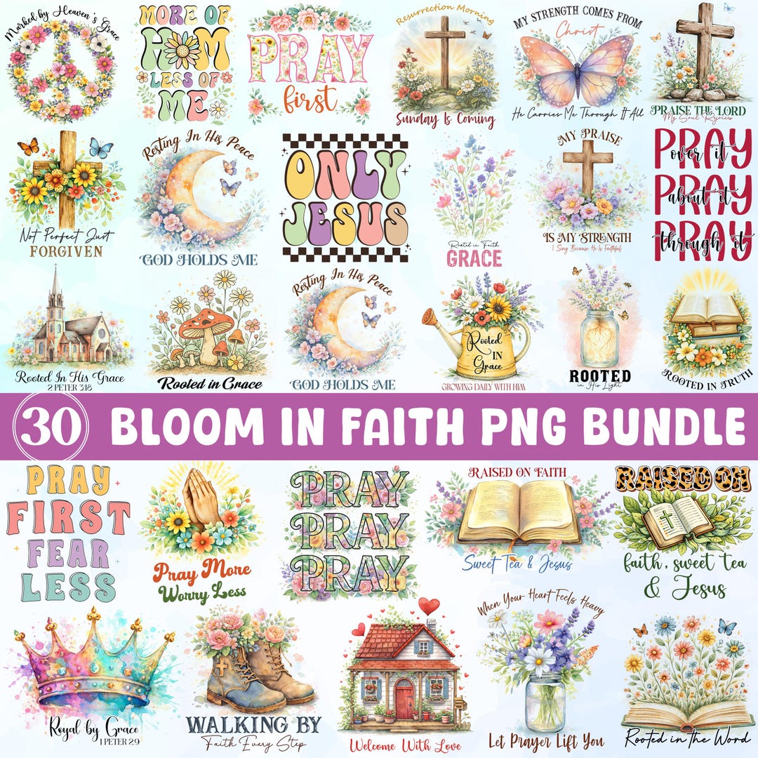 Christian Floral PNG Bundle, Bible Verse Clipart, Scripture Shirt ...