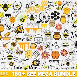 Paquete de abejas SVG, paquete de abejas PNG, abeja de miel SVG, clipart de abeja linda, archivos de corte de abeja para Cricut, vector de abejas, colmena SVG, panal SVG