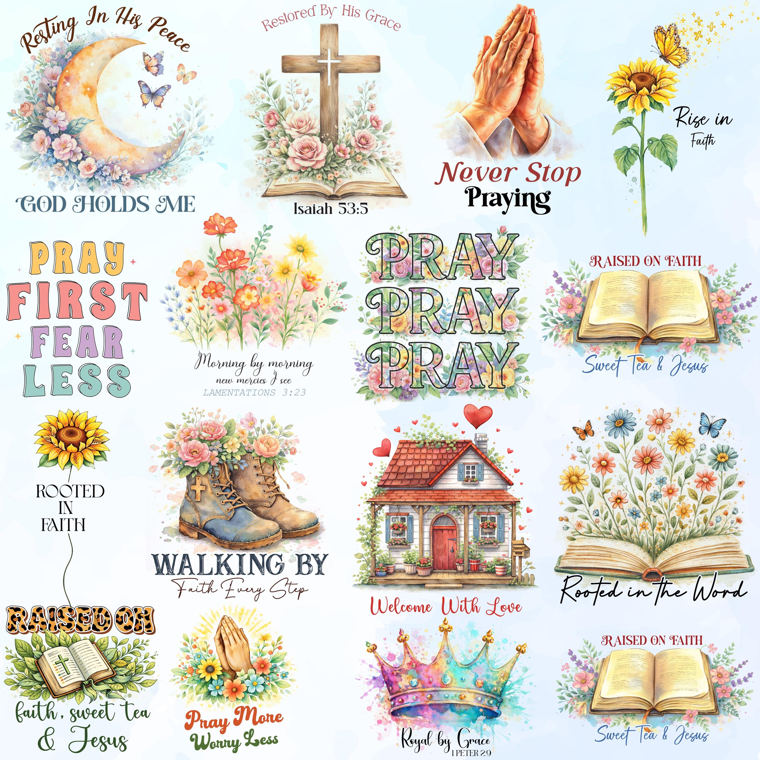 Christian Floral PNG Bundle, Bible Verse Clipart, Scripture Shirt ...