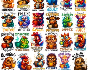50 Sarcastic Animals Coffee PNG Bundle, Funny Animal Coffee PNG Set, Humor Mug Clipart, Instant Download for TShirts, Hilarious Mug Wrap Art