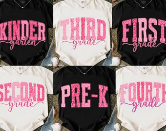Back to School Grade PNG Bundle, Preppy Pink Teacher Png, Bundle Pink first day of School PNG, Girly Kindergarten Grade Shirt Sublimation