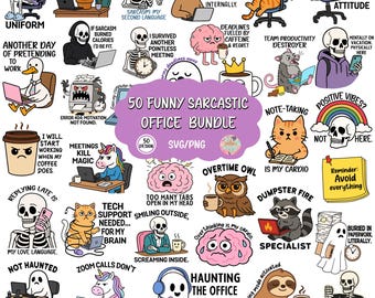 Funny Sarcastic Office SVG Bundle, 50 Hilarious Work Humor PNG Designs, Lazy Coworker Quotes T-Shirts, Adult Humor Shirt PNG, Sarcastic Png