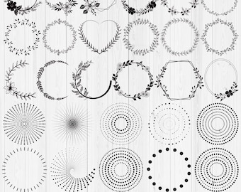 Floral Wreath SVG, Circle Frame Svg Bundle, Round Frame png, Dotted Line Circle SVG, Circle Frame border Graphics, Circle Instant Download