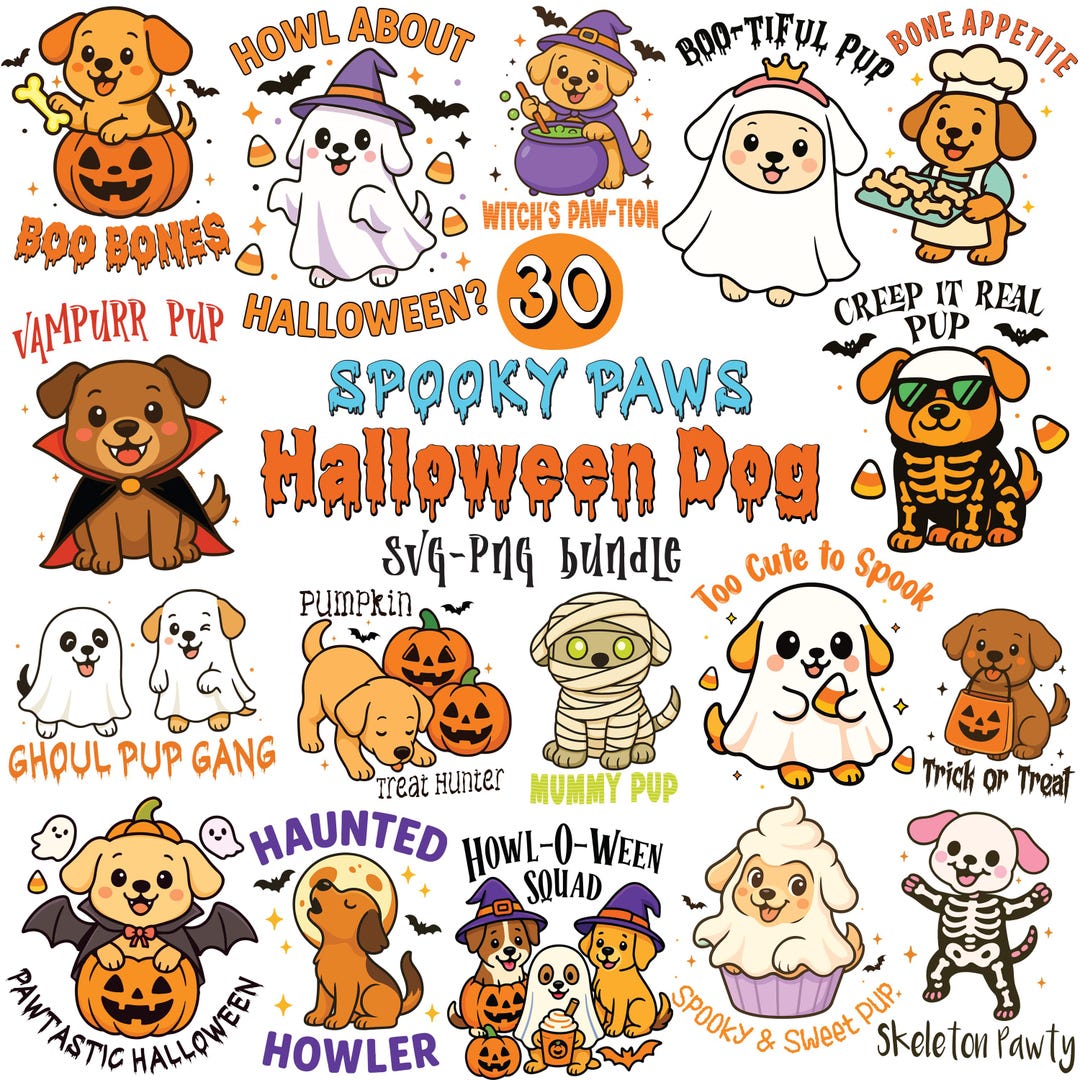Spooky Paws Halloween Dog SVG Bundle, Cute Dog Halloween Tshirt PNG ...