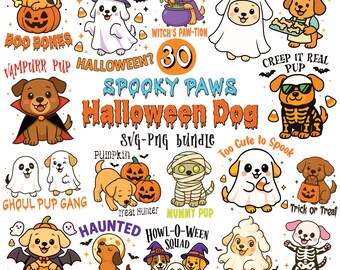 Spooky Paws Halloween Dog SVG Bundle, Cute Dog Halloween Tshirt PNG, Puppy Ghost Witch Clipart, Funny Pet Shirt Designs, scary Dogs