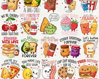 Funny Valentine Puns PNG Bundle, Cute Food Pun Clipart, Kawaii Valentine Sublimation Designs, Valentines Day PNG, Funny Food Pun png Pack