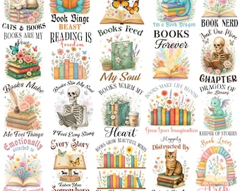 Book Reading T-shirt PNG Bundle, Book Lover Quotes Clipart, Reading Sublimation Designs, Cozy Bookish PNG for T-Shirts, Librarian Book Art