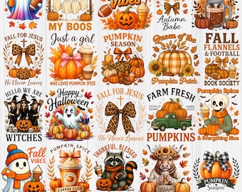 Retro Fall Autumn T-shirt Png Bundle, Fall Png Sublimation, Trendy Fall T shirt Digital Download, Thanksgiving Png Clipart, Pumpkin vibes