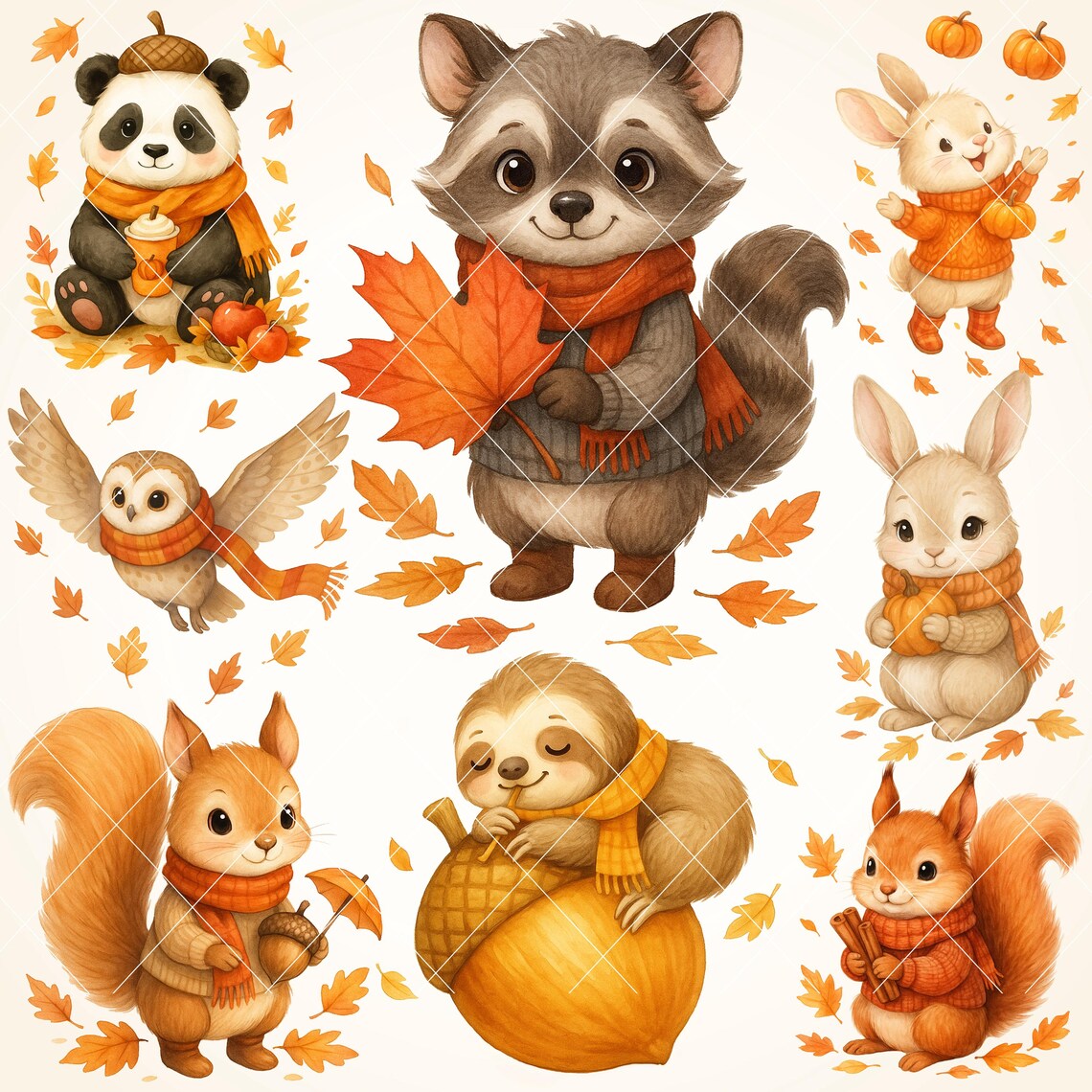 Cute Fall Animal Clipart Png Sublimation, Autumn Cute Baby Animals PNG ...